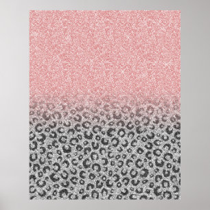 Poster Elegant Rose Gold & Silver Glitter Leopard Print