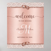 Poster Elégant Rose Monogramme Mariage or Bienvenue (Devant)