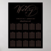 Poster Elégant Rose noir Gold Script Mariage Siège (Devant)
