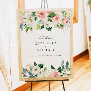 Poster Elégant rose rose rose floral Mariage Bienvenue