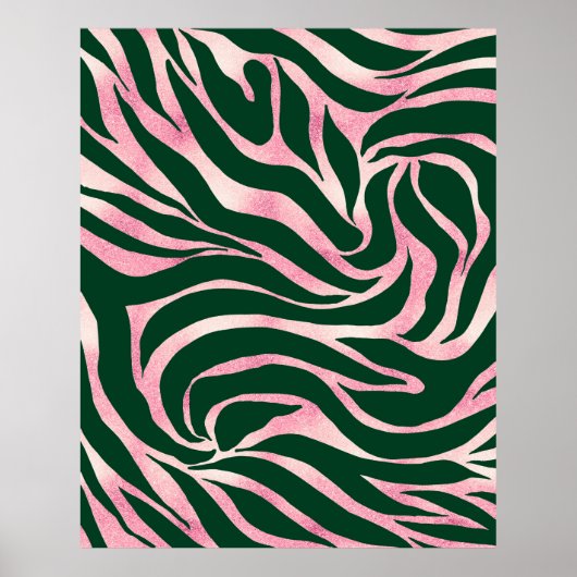 Poster Elégant Rose vert Parties scintillant or Zebra (Devant)