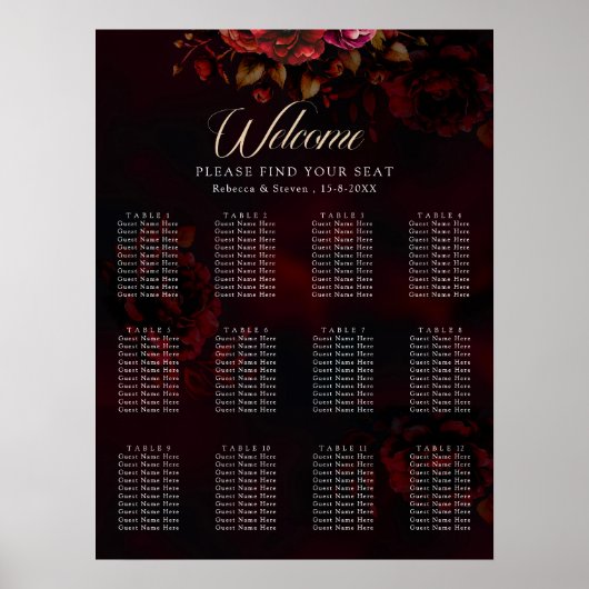 Poster Elégant rouge noir floral Mariage romantique gothi (Devant)