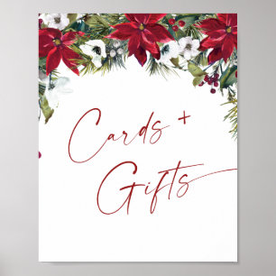 Poster Élégant Rouge Poinsettia Cartes et Cadeaux Mariage