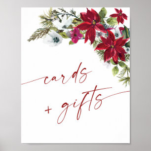 Poster Élégant Rouge Poinsettia Cartes et Cadeaux Mariage