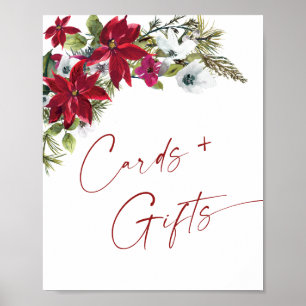 Poster Élégant Rouge Poinsettia Cartes et Cadeaux Mariage