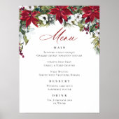 Poster Elégant Rouge Poinsettia Menu Mariage de Noël (Devant)