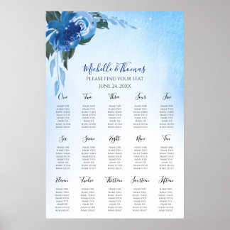 Poster Elégant Royal Blue Aquarelle Floral Verdure
