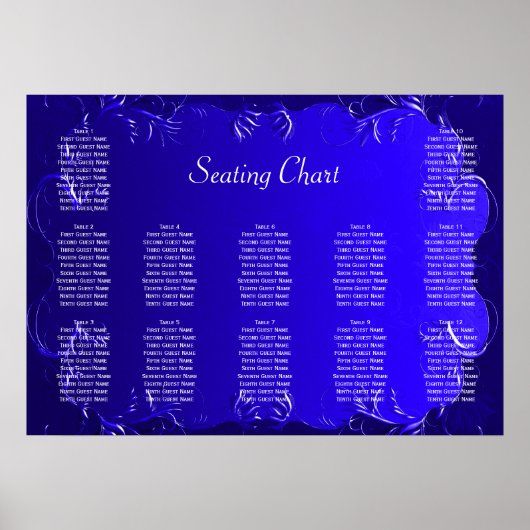 Poster Élégant Royal Blue Wedding Réception Seating Chart (Devant)