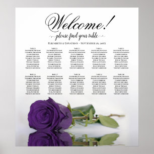 Poster Élégant Royal Purple Rose 10 Table Seating Chart