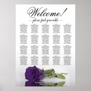 Poster Élégant Royal Purple Rose 20 Table Seating Chart