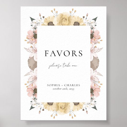 Poster Elégant Rustique Floral Romantique Mariage Faveurs (Devant)