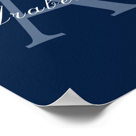Poster Élégant Rustique Monogramme Personnalisé Nom Bleu (Coin)
