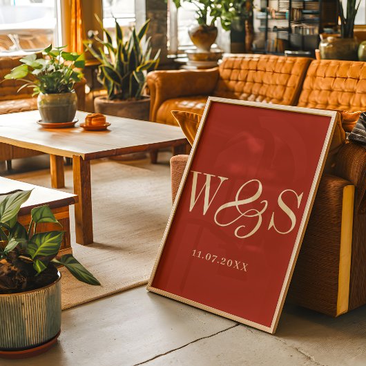 Poster Elégant rustique paraphé mariage