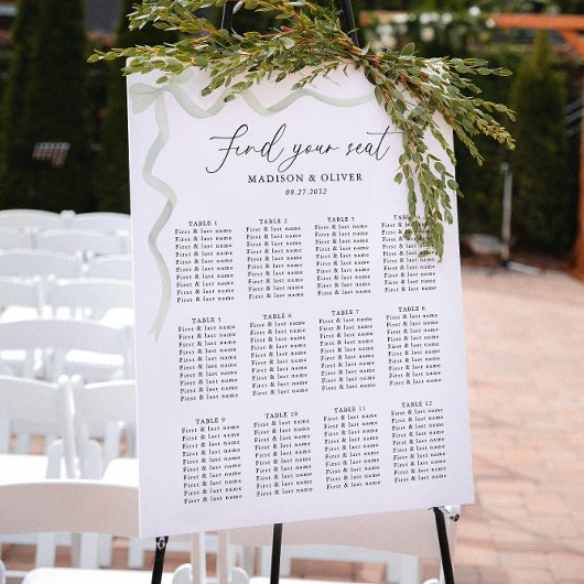 Poster Elegant Sage Green Bow Wedding Seating Charts