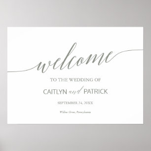 Poster Élégant Sage Green Calligraphie Mariage de bienven