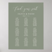 Poster Elégant Sage Green Color 9 table Seating Chart (Devant)