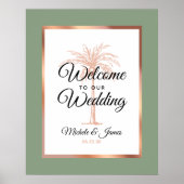 Poster Elégant Sage Green Rose Gold Palm Mariage Bienvenu (Devant)