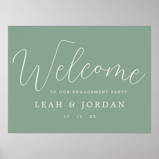 Poster Elegant Sage Green Script Engagement Party Bienven (Devant)
