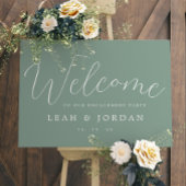 Poster Elegant Sage Green Script Engagement Party Bienven