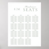 Poster Élégant Sage Green Script Monogramme Siège Mariage (Devant)