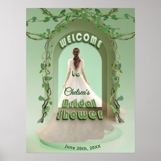 Poster Elegant Sage Greenery Bridal Shower Welcome Sign (Devant)