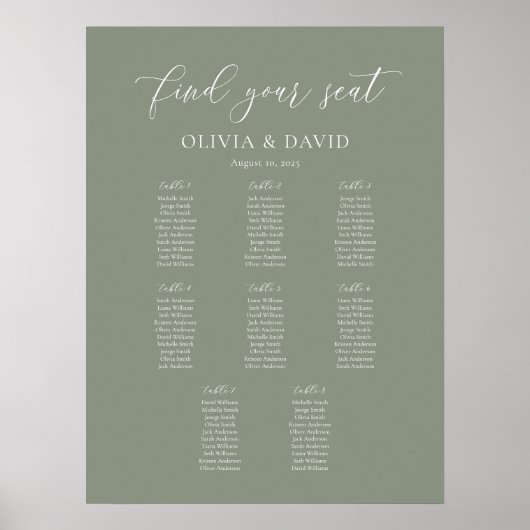 Poster Elégant Sage Vert Couleur 8 table Seing Chart (Devant)