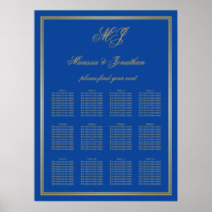 Poster Elégant Sapphire Blue Gold Monogram Cadre Siège