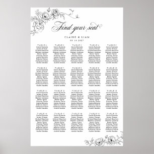 Poster Élégant Scrip 20 Table Rose Mariage Siège Graphiqu