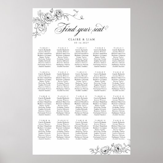 Poster Élégant Scrip 20 Table Rose Mariage Siège Graphiqu (Devant)