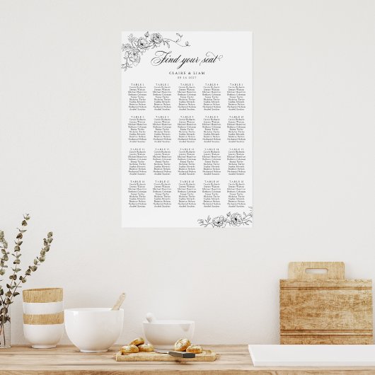 Poster Élégant Scrip 20 Table Rose Mariage Siège Graphiqu (Cuisine)