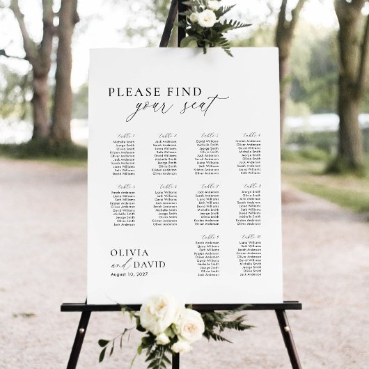 Poster Élégant Script 10 table Seating Chart