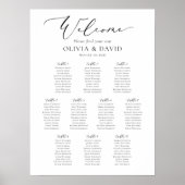 Poster Élégant Script 10 Tables Welcome Seating Chart (Devant)
