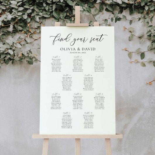 Poster Élégant Script 10 Tables Welcome Seating Chart