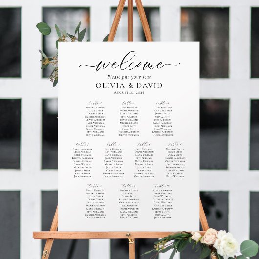 Poster Élégant Script 10 Tables Welcome Seating Chart