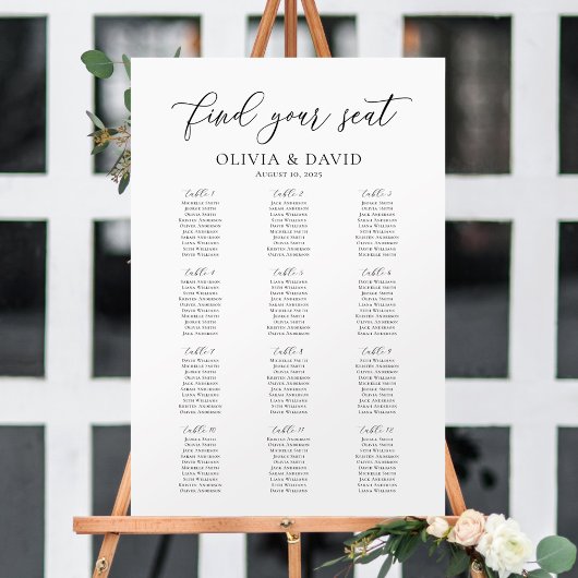 Poster Élégant Script 12 Tables Welcome Seating Chart
