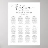 Poster Élégant Script 12 Tables Welcome Seating Chart (Devant)