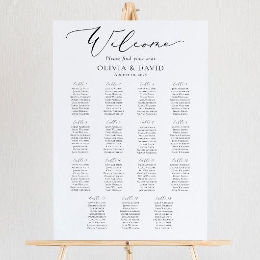 Poster Élégant Script 15 Tables Welcome Seating Chart