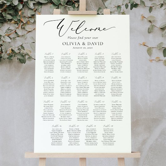 Poster Élégant Script 19 Tables Welcome Seating Chart
