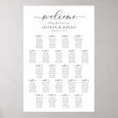 Poster Élégant Script 22 Tables Welcome Seating Chart (Devant)
