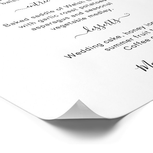 Poster Élégant Script 3 cours Menu Mariage (Coin)