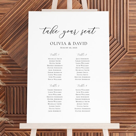 Poster Élégant Script 4 Tables Welcome Seating Chart