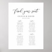 Poster Élégant Script 4 Tables Welcome Seating Chart (Devant)