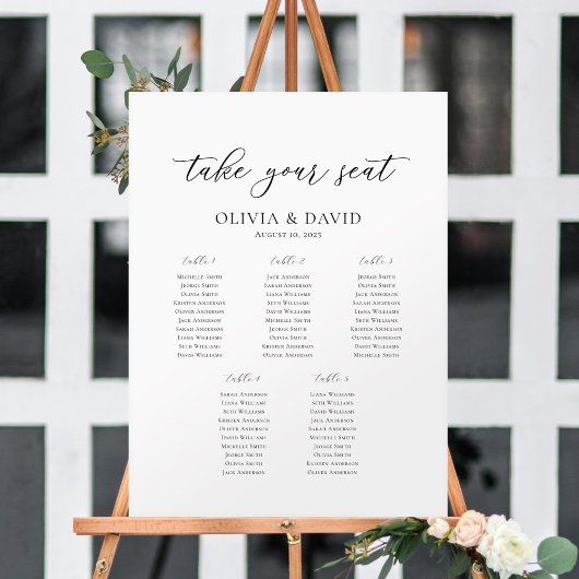 Poster Élégant Script 5 Tables Plan de table de bienvenue