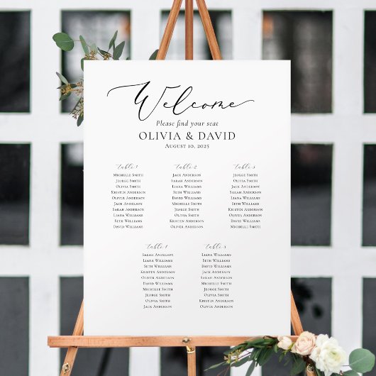 Poster Élégant Script 5 Tables Welcome Seating Chart