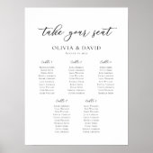 Poster Élégant Script 5 Tables Welcome Seating Chart (Devant)