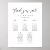 Poster Élégant Script 5 Tables Welcome Seating Chart (Devant)