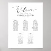 Poster Élégant Script 5 Tables Welcome Seating Chart (Devant)
