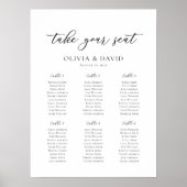 Poster Élégant Script 6 Tables Welcome Seating Chart (Devant)