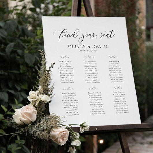 Poster Élégant Script 6 Tables Welcome Seating Chart