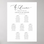 Poster Élégant Script 7 Tables Welcome Seating Chart (Devant)